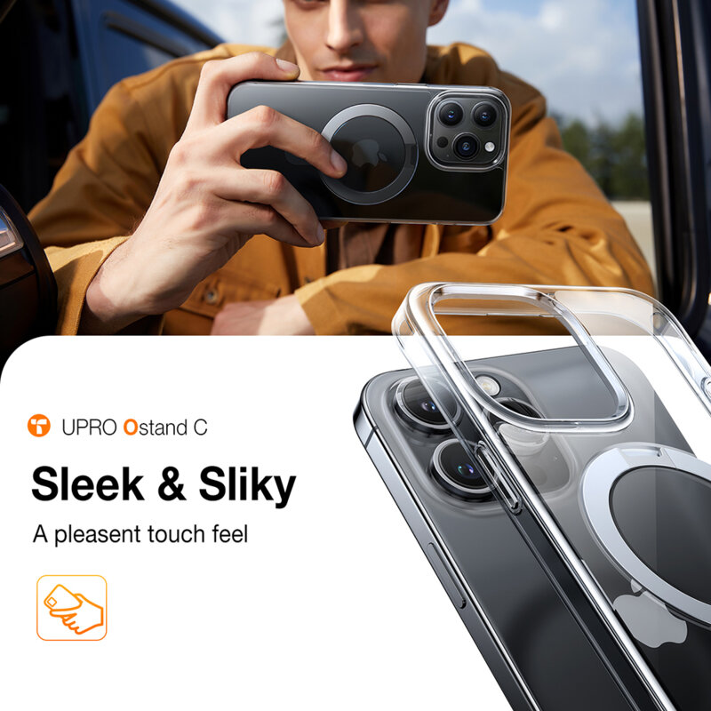 Husa iPhone 15 Pro Torras Ostand MagSafe Series, transparenta