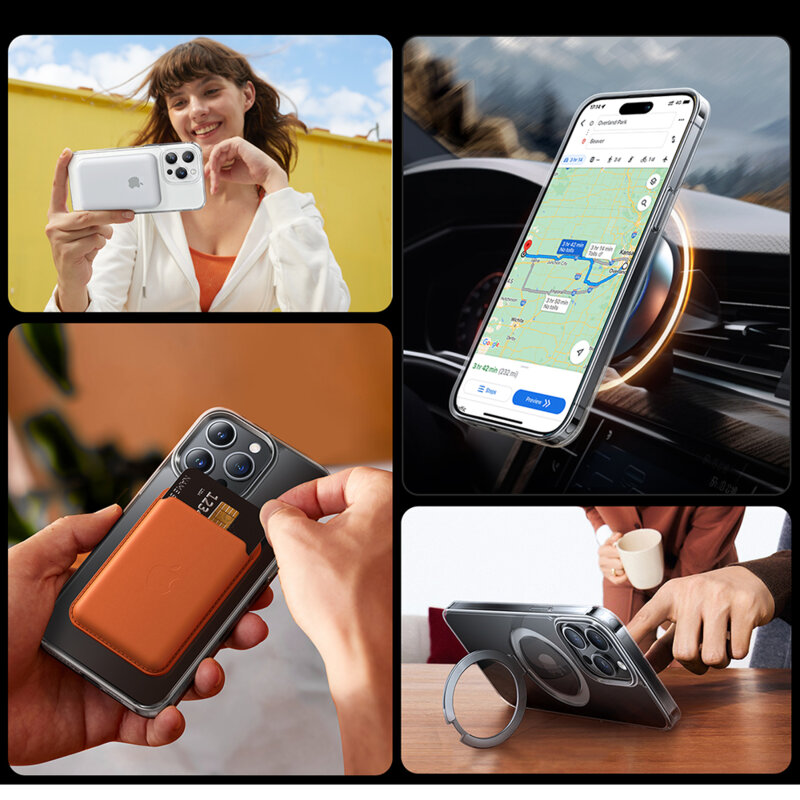 Husa iPhone 15 Pro Max Torras Ostand MagSafe Series, transparenta