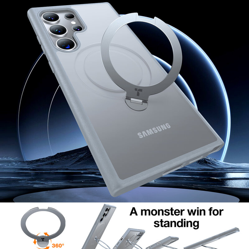Husa Samsung Galaxy S24 Ultra Torras Ostand Spin MagSafe Series, gri