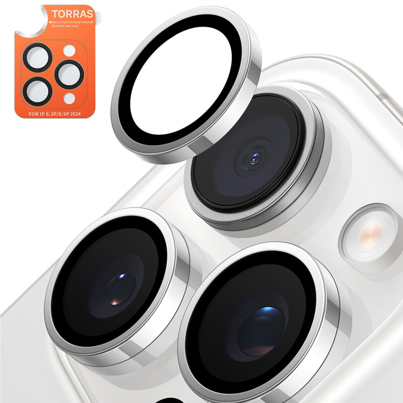 Folie camera iPhone 16 Pro Max Torras Lensguard Camera Protector, gri