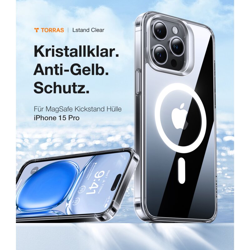 Husa iPhone 15 Pro Torras Lstand MagSafe, transparenta