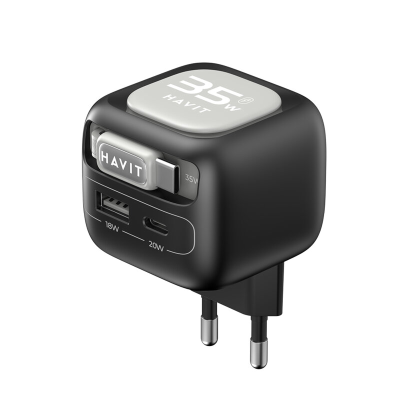 Incarcator priza USB Type-C 35W + cablu Type-C Havit UC251 EU, negru / gri