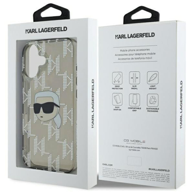 Husa iPhone 16 Karl Lagerfeld IML Luxury Electroplated, Karl Head, negru, KLHCP16SHKLPKHK
