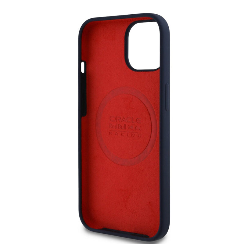 Husa iPhone 15 Red Bull Racing Silicone Red Ring MagSafe, albastru, RBHMP15S24SIILVR