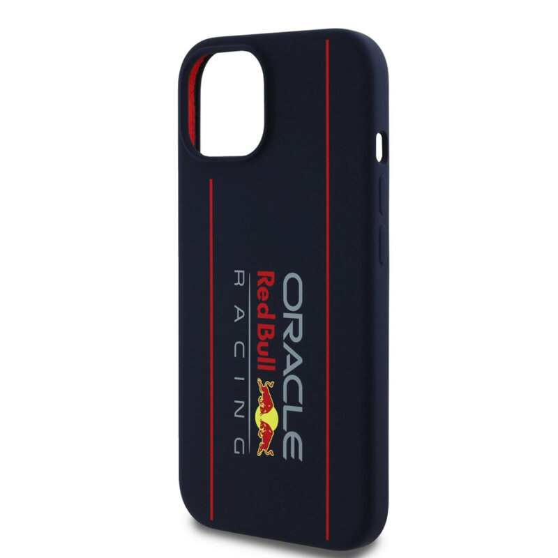 Husa iPhone 15 Red Bull Racing Silicone Oversize Vertical Logo MagSafe, bleumarin, RBHMP15S24SIOLRV