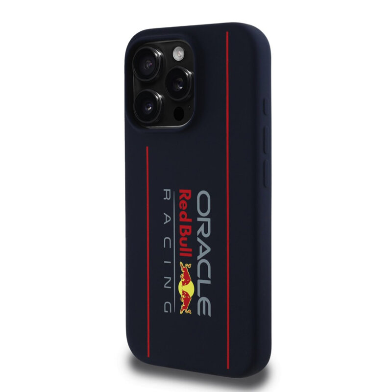 Husa iPhone 15 Pro Red Bull Racing Silicone Oversize Vertical Logo MagSafe, bleumarin, RBHMP15L24SIOLRV