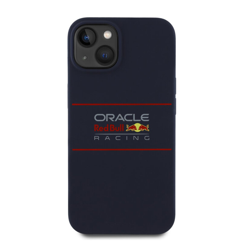 Husa iPhone 14 Red Bull Racing Silicone Horizontal Centered Logo MagSafe, albastru inchis, RBHMP14S24SIHSRV