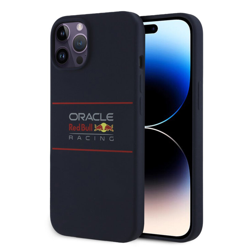 Husa iPhone 14 Pro Red Bull Racing Silicone Horizontal Centered Logo MagSafe, albastru inchis, RBHMP14L24SIHSRV