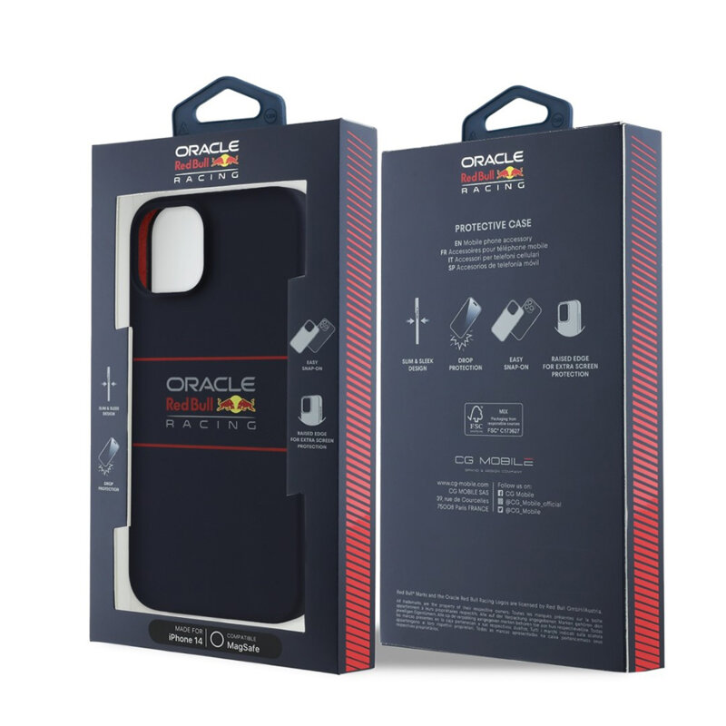 Husa iPhone 14 Pro Red Bull Racing Silicone Horizontal Centered Logo MagSafe, albastru inchis, RBHMP14L24SIHSRV