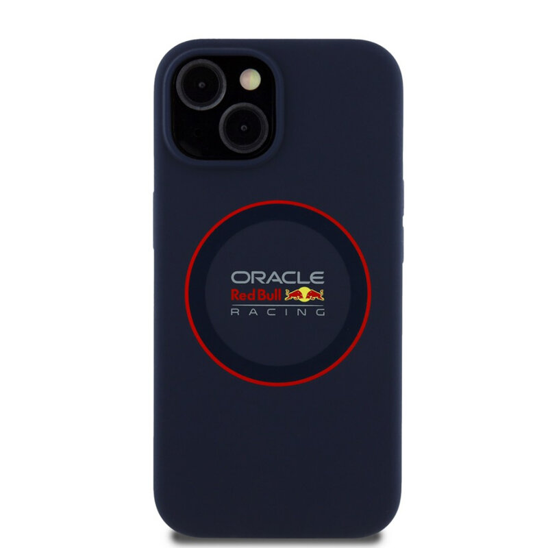 Husa iPhone 14 Red Bull Racing Silicone Red Ring MagSafe, albastru, RBHMP14S24SIILVR