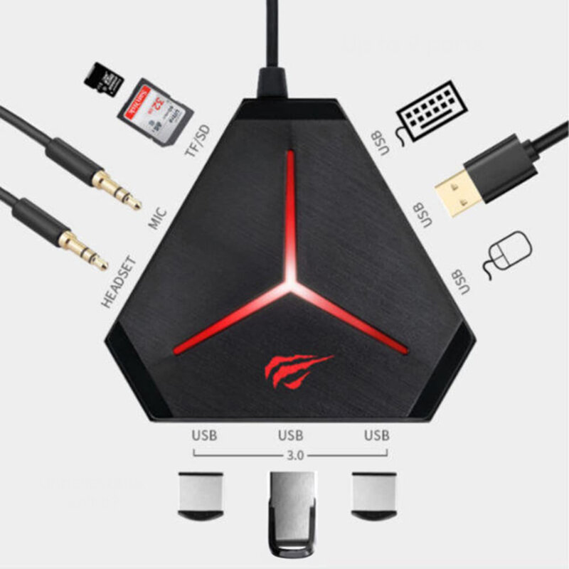 Docking Station, hub USB, Jack 3.5mm, 5V Havit, negru, H95