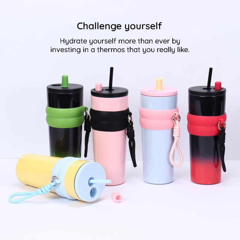 Pahar termos mare cafea cu pai Techsuit THM7, 710ml, fucsia