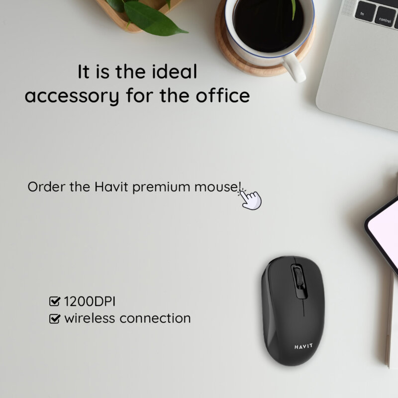 Mouse wireless pentru laptop 1200 DPI Havit MS626GT, negru / albastru