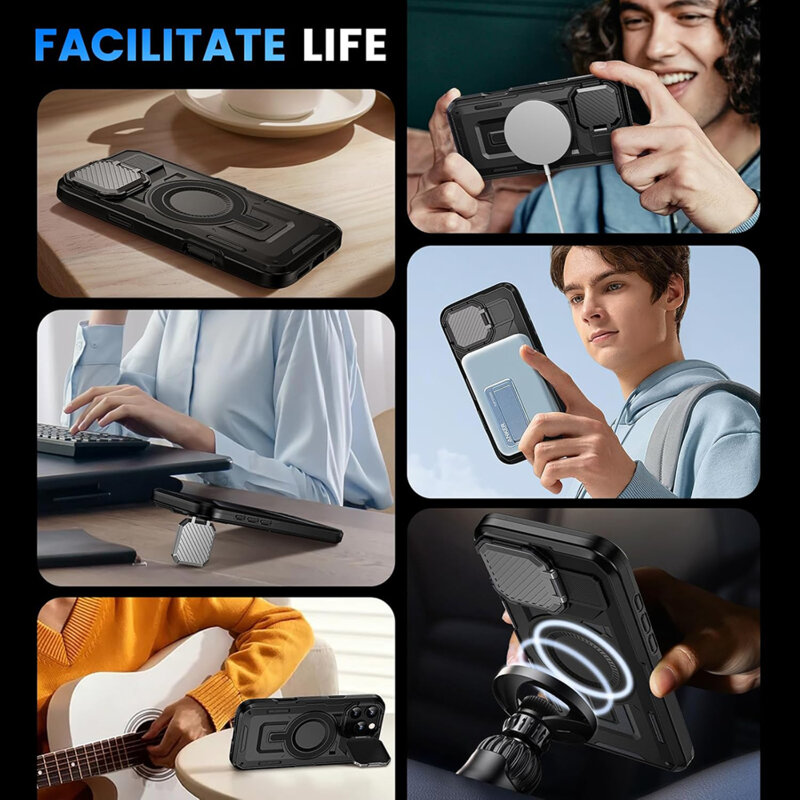 Husa iPhone 15 Pro protectie camera Techsuit CamVault MagSafe, negru