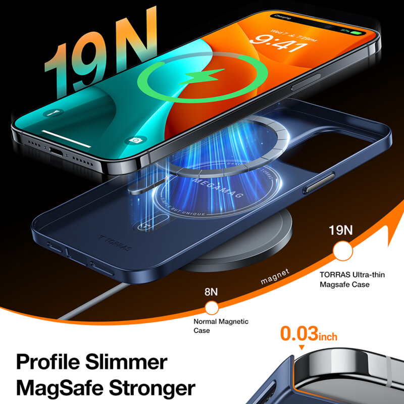 Husa iPhone 15 Pro Max Torras OriginFit-Mag Series, albastru