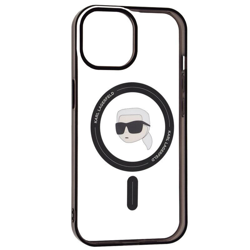Husa iPhone 15 Karl Lagerfeld IML MagSafe, Karl`s Head, transparenta, KLHMP15SHKHNOTK