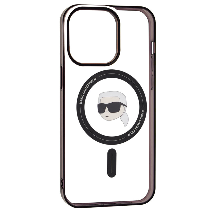 Husa iPhone 15 Pro Max Karl Lagerfeld IML MagSafe, Karl`s Head, transparenta, KLHMP15XHKHNOTK