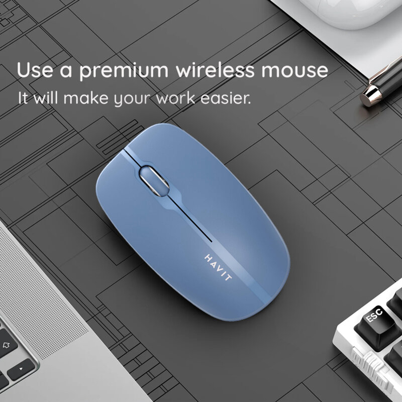 Mouse wireless pentru laptop 1600 DPI Havit MS53WB, albastru