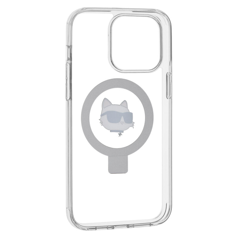 Husa iPhone 15 Pro Max Karl Lagerfeld Hardcase Ring Stand MagSafe, Choupette Head, alb, KLHMP15XHMRSCHH