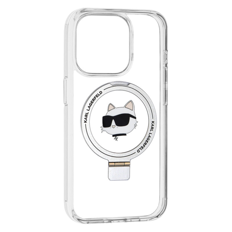 Husa iPhone 15 Pro Karl Lagerfeld Hardcase Ring Stand MagSafe, Choupette Head, alb, KLHMP15LHMRSCHH