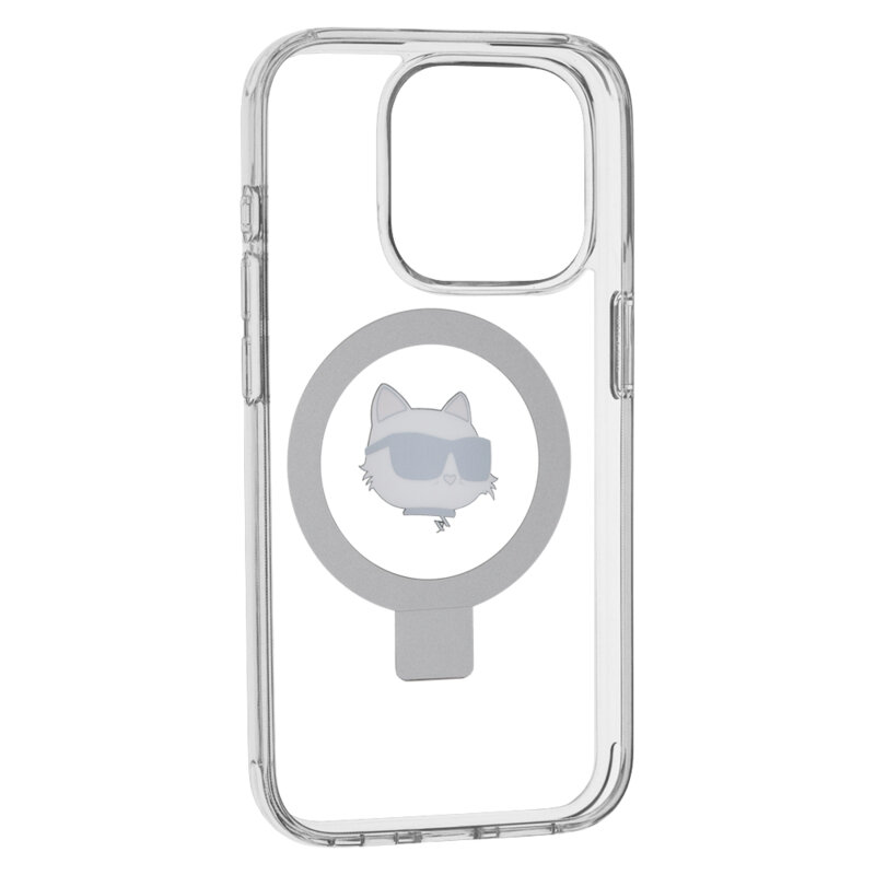 Husa iPhone 15 Pro Karl Lagerfeld Hardcase Ring Stand MagSafe, Choupette Head, alb, KLHMP15LHMRSCHH