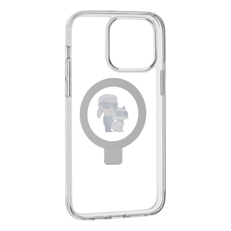 Husa iPhone 14 Pro Max Karl Lagerfeld Hardcase Ring Stand MagSafe, Karl&Choupette, alb, KLHMP14XHMRSKCH
