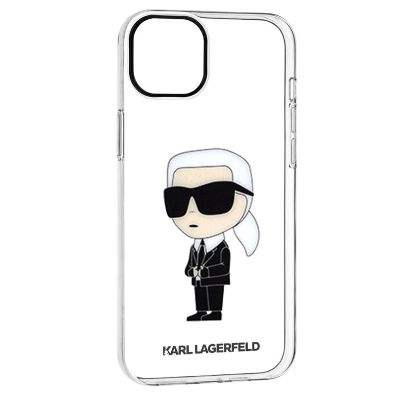 Husa iPhone 14 Plus Karl Lagerfeld Hardcase, Ikonik Karl Lagerfeld, transparenta, KLHCP14MHNIKTCT
