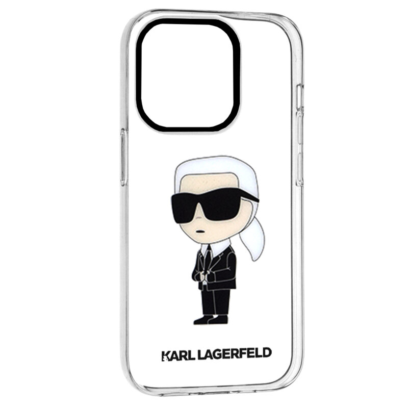Husa iPhone 14 Pro Karl Lagerfeld Hardcase Transparent, Ikonik Karl Lagerfeld, KLHCP14LHNIKTCT