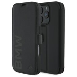 Husa BMW iPhone 16 Pro Max Signature Leather Wordmark Bookcase, negru, BMBKP16X23RMRLK
