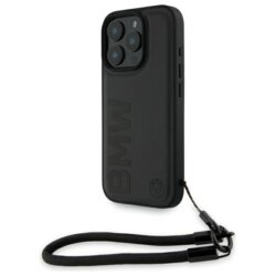 Husa BMW iPhone 16 Pro Max Signature Leather Wordmark Cord, negru mat, BMHCP16X23RMRLK