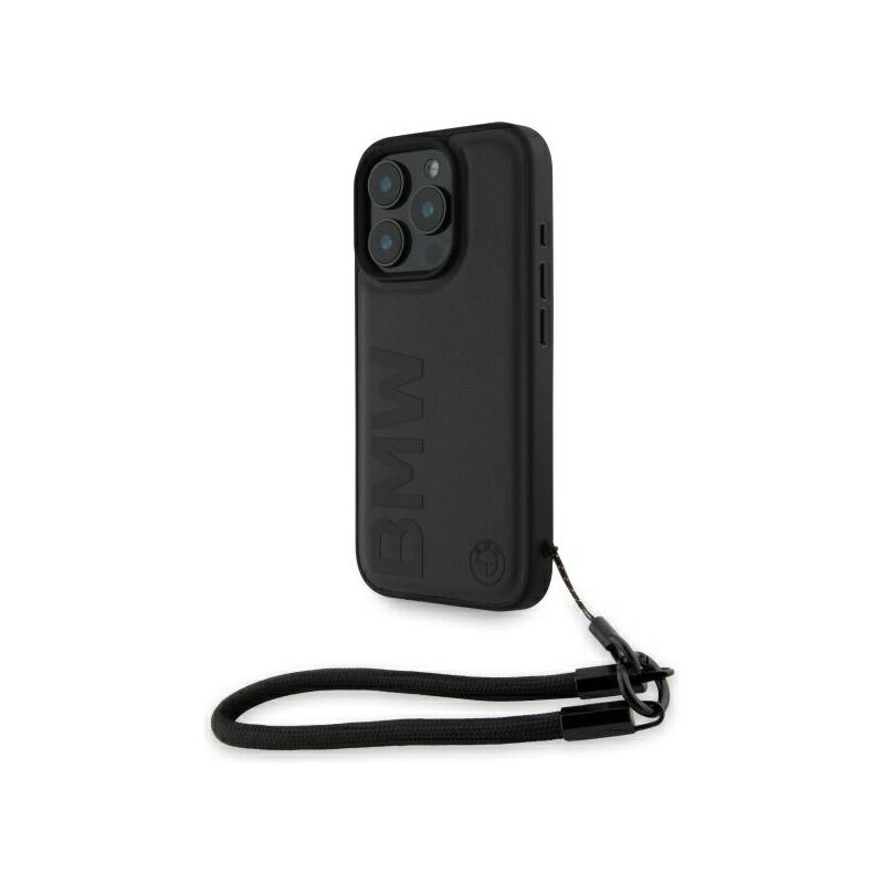 Husa BMW iPhone 16 Pro Max Signature Leather Wordmark Cord, negru mat, BMHCP16X23RMRLK