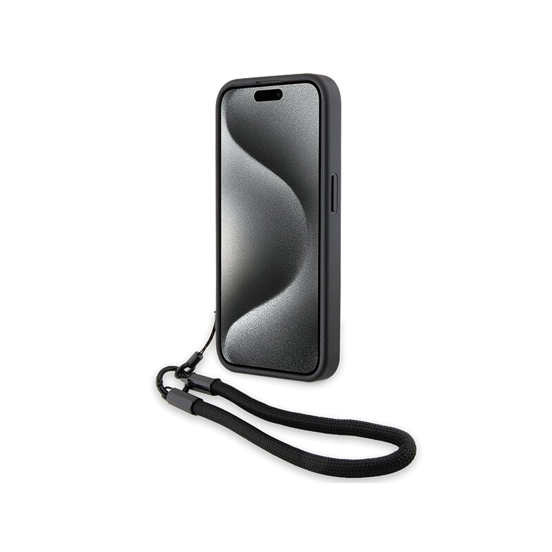 Husa BMW iPhone 15 Pro Max Signature Leather Wordmark Cord, negru mat, BMHCP15X23RMRLK