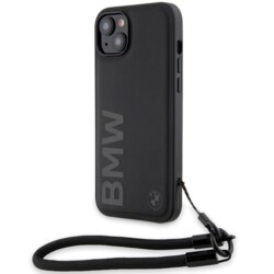 Husa BMW iPhone 15 Plus Signature Leather Wordmark Cord, negru mat, BMHCP15M23RMRLK
