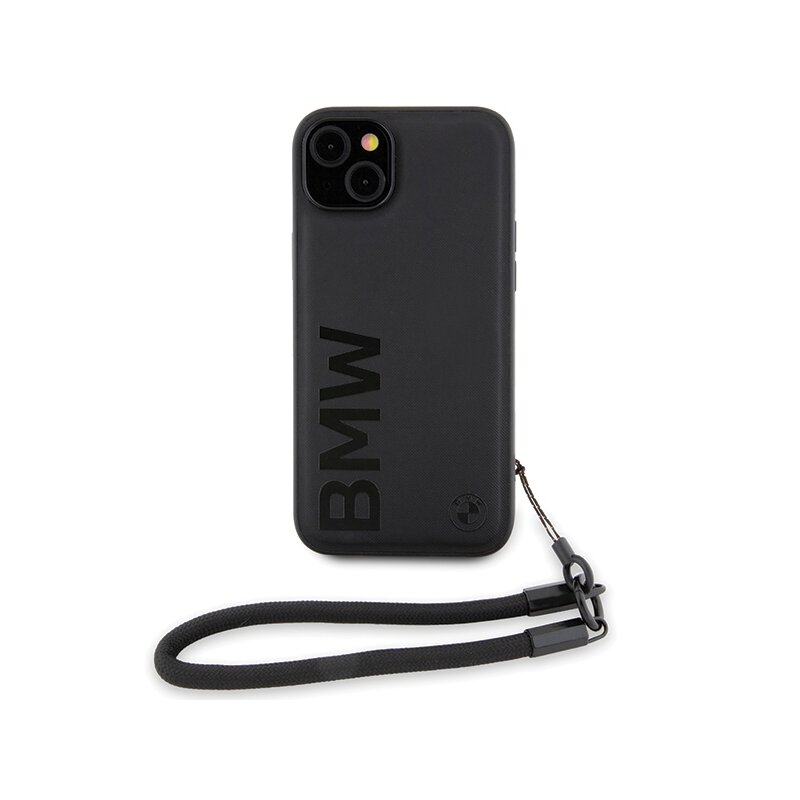 Husa BMW iPhone 15 Plus Signature Leather Wordmark Cord, negru mat, BMHCP15M23RMRLK
