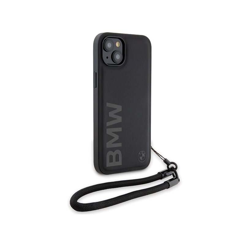 Husa BMW iPhone 15 Plus Signature Leather Wordmark Cord, negru mat, BMHCP15M23RMRLK