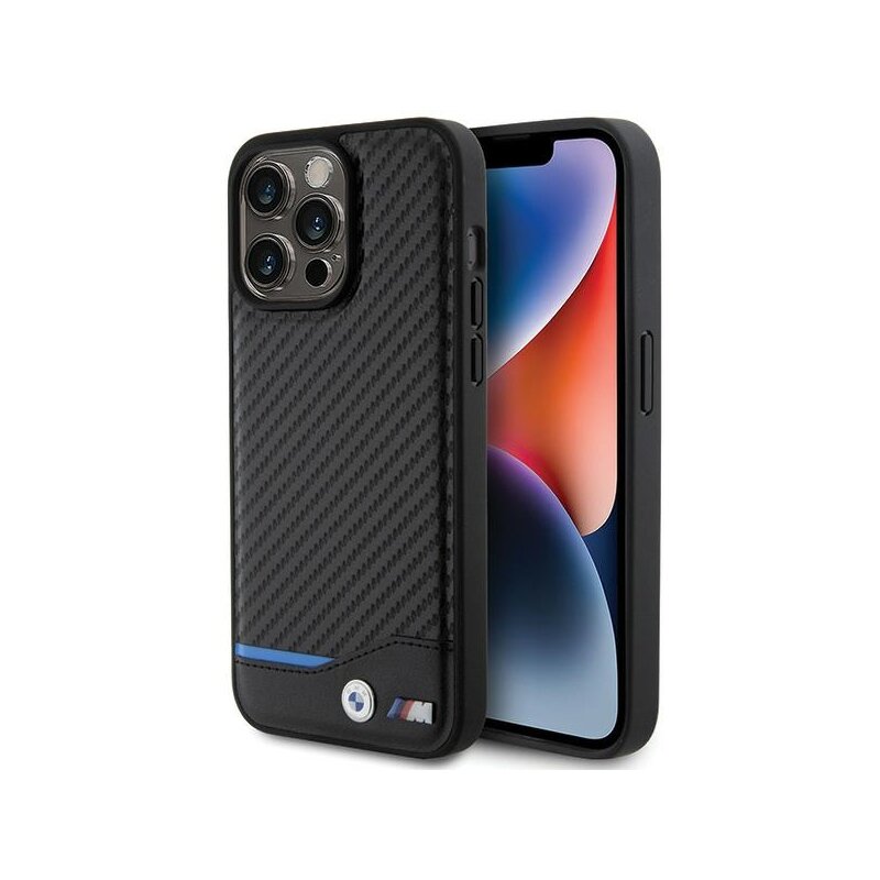 Husa BMW iPhone 15 Pro Max Leather Carbon, negru, BMHCP15X22NBCK