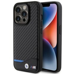Husa BMW iPhone 15 Pro Leather Carbon, negru, BMHCP15L22NBCK