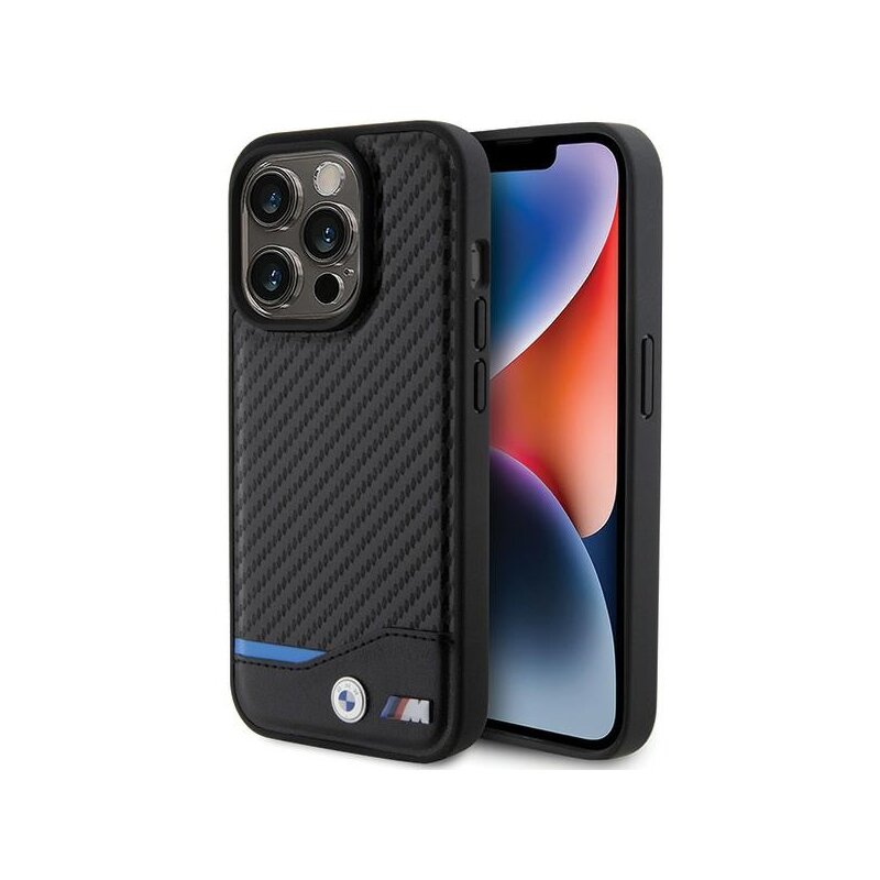 Husa BMW iPhone 15 Pro Leather Carbon, negru, BMHCP15L22NBCK