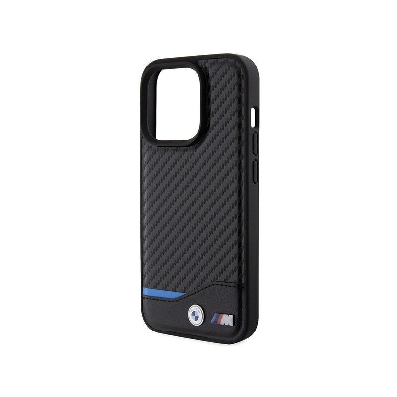 Husa BMW iPhone 15 Pro Leather Carbon, negru, BMHCP15L22NBCK