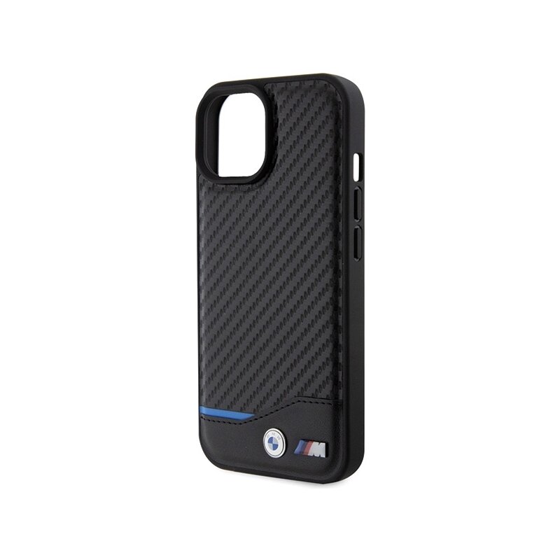 Husa BMW iPhone 15 Leather Carbon, negru, BMHCP15S22NBCK