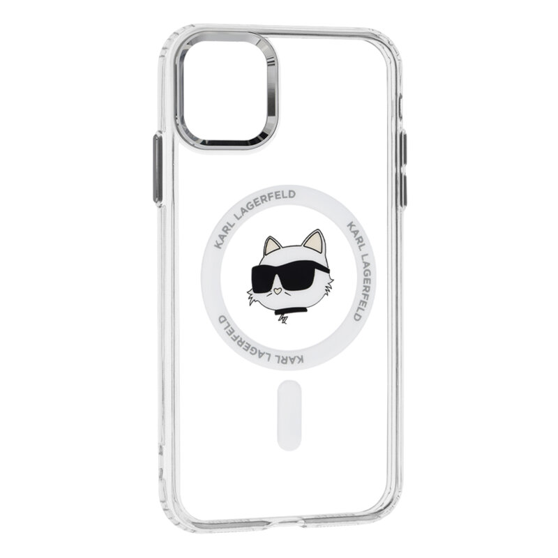 Husa iPhone 11 Karl Lagerfeld IML MagSafe, Metal Choupette`s Head, alb, KLHMN61HLSCHH