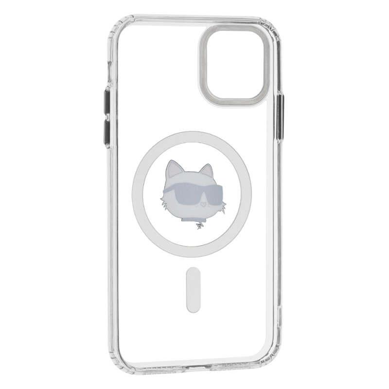 Husa iPhone 11 Karl Lagerfeld IML MagSafe, Metal Choupette`s Head, alb, KLHMN61HLSCHH