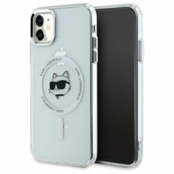 Husa iPhone 11 Karl Lagerfeld IML MagSafe, Metal Choupette`s Head, alb, KLHMN61HLSCHH
