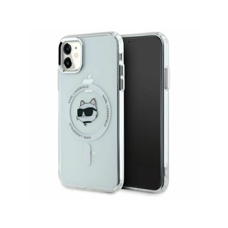 Husa iPhone 11 Karl Lagerfeld IML MagSafe, Metal Choupette`s Head, alb, KLHMN61HLSCHH