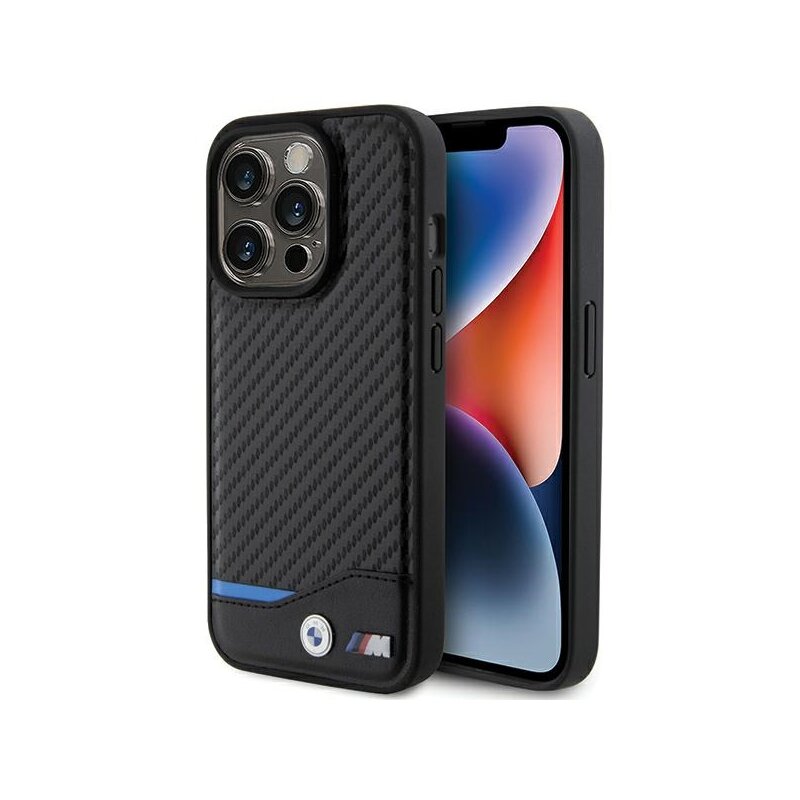 Husa BMW iPhone 15 Pro Max Leather Carbon, negru, BMHMP15X22NBCK
