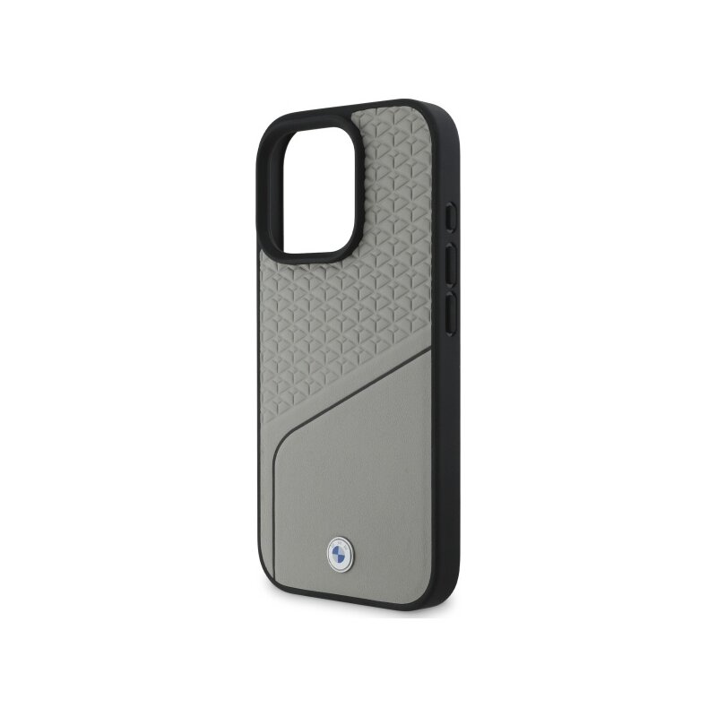 Husa BMW iPhone 16 Pro Max Signature Leather Textured and Line MagSafe, gri, BMHMP16X23RDCLG