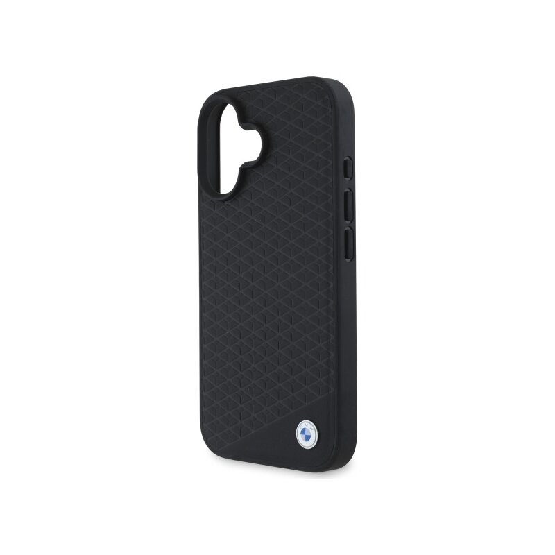 Husa BMW iPhone 16 Signature Leather Diamond Metal Logo MagSafe, negru, BMHMP16S23RDDK