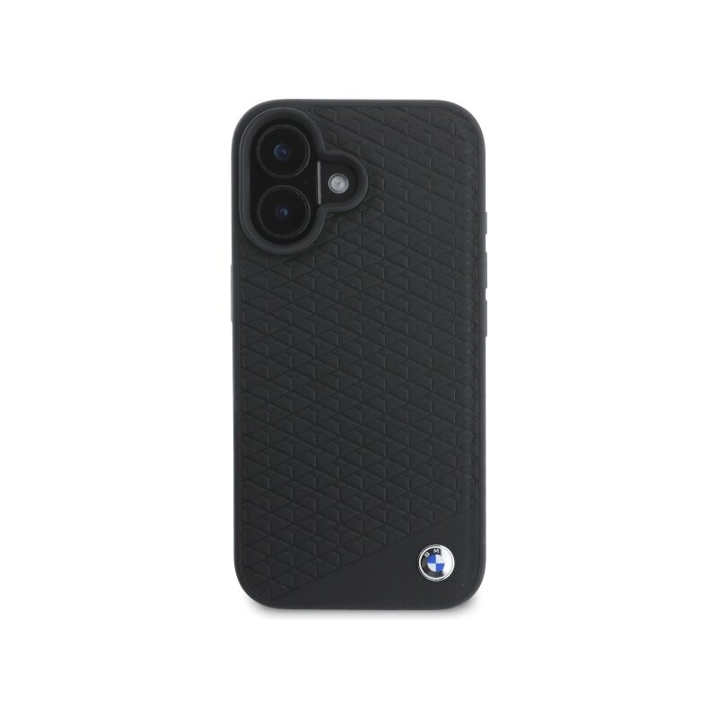Husa BMW iPhone 16 Signature Leather Diamond Metal Logo MagSafe, negru, BMHMP16S23RDDK