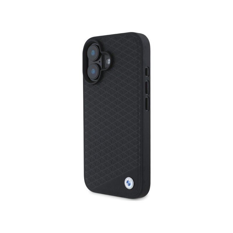 Husa BMW iPhone 16 Signature Leather Diamond Metal Logo MagSafe, negru, BMHMP16S23RDDK