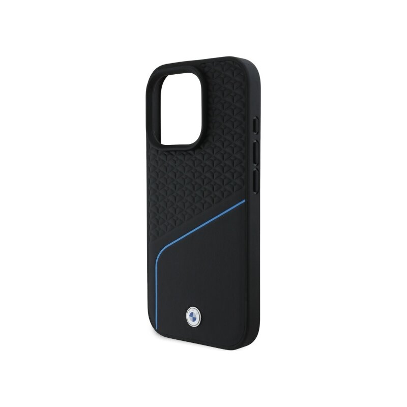 Husa BMW iPhone 16 Pro Max Signature Leather Textured And Line MagSafe, negru, BMHMP16X23RDCLK